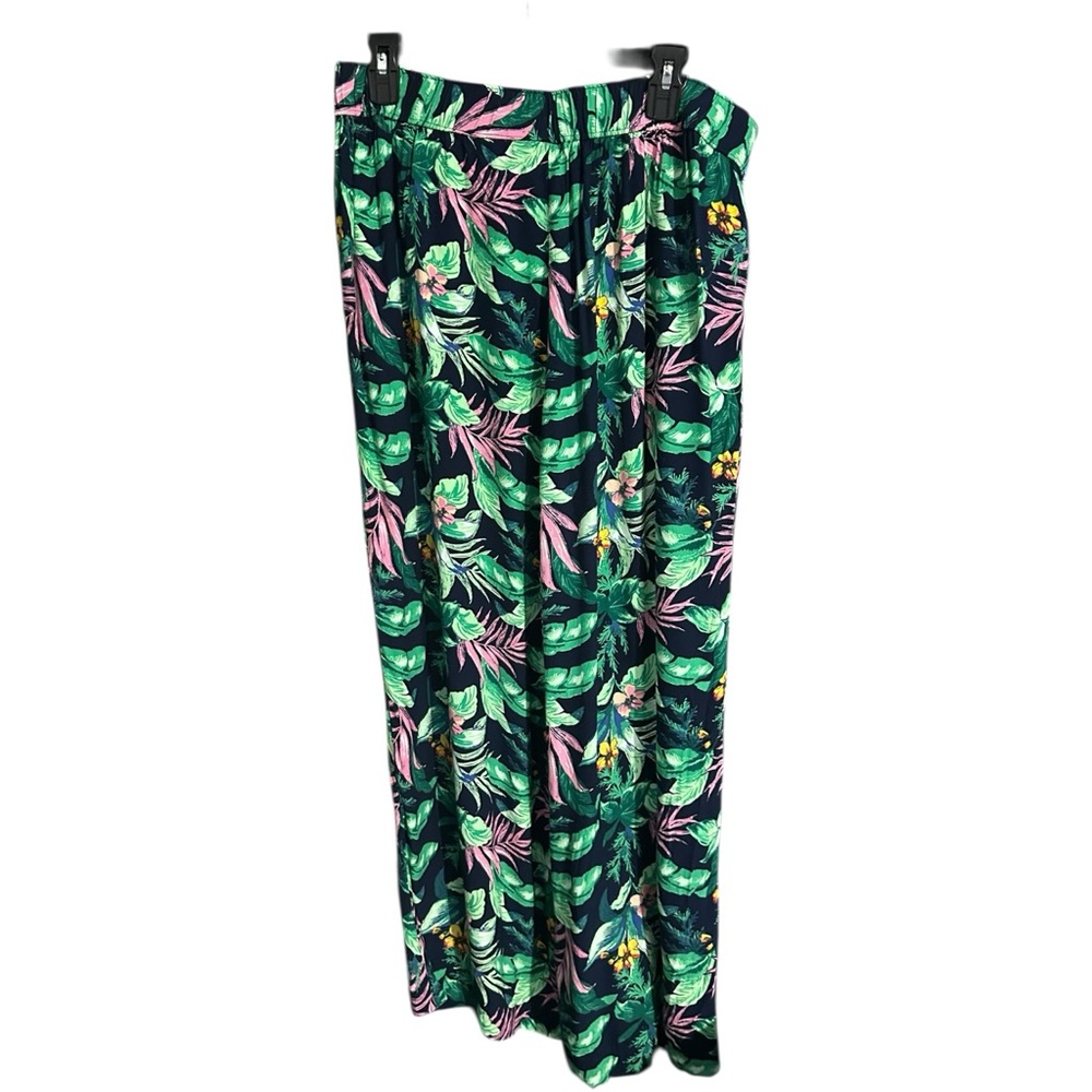 Loft Wide Leg Tropical Leaf Print Green Multicolor Size L